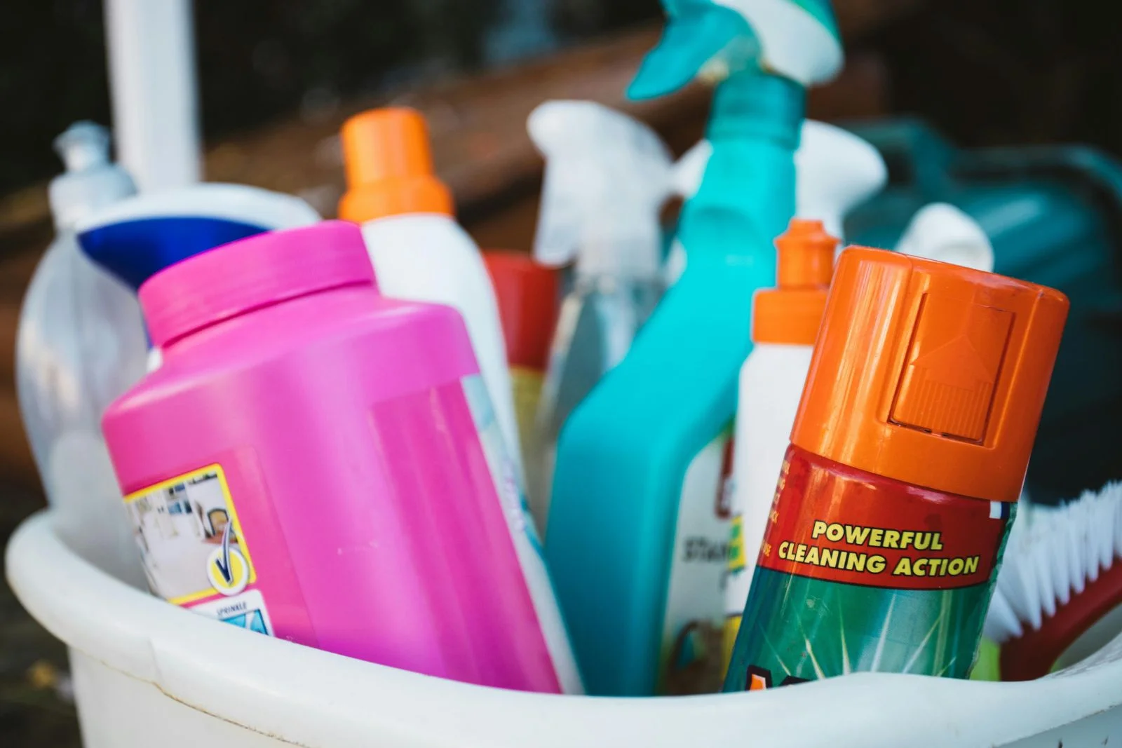 Household cleaning products bucket