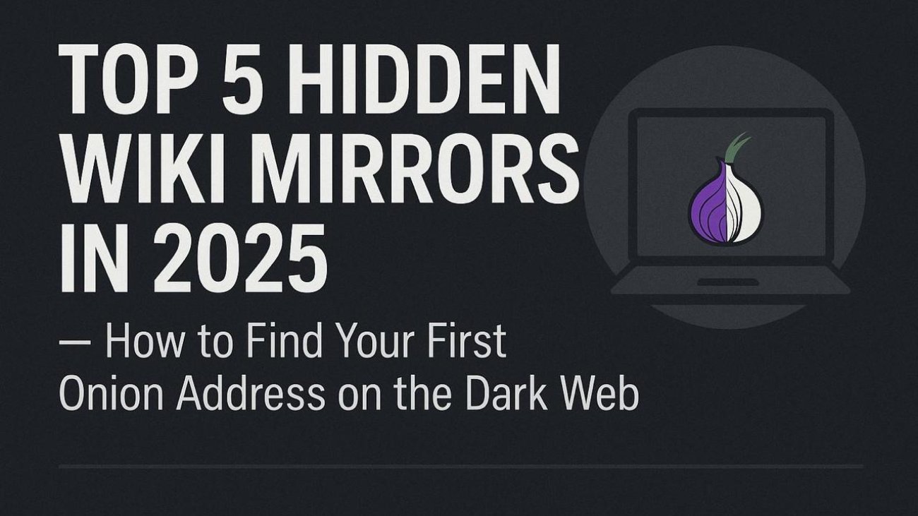 Top 5 Hidden Wiki mirrors in 2025 with Tor onion logo for finding your first onion address on the dark web